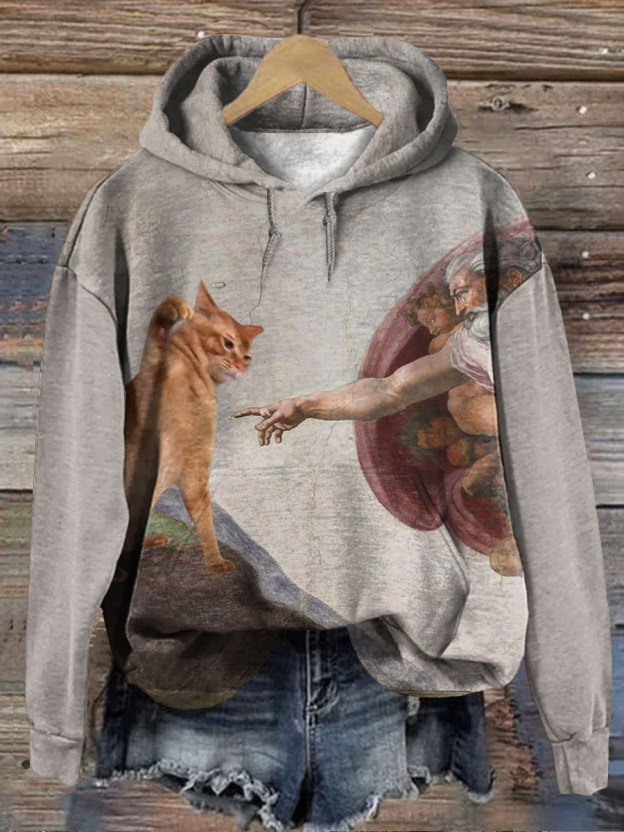 Vintage Funny Cat Art Print Casual  Sweatshirt