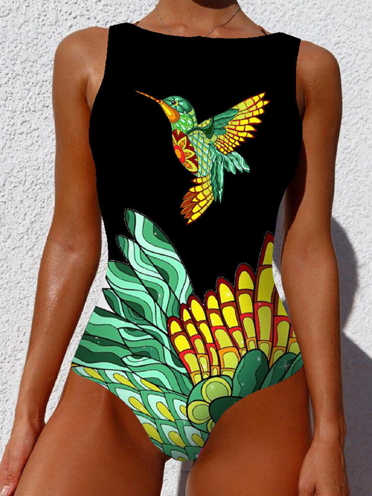 Women's Sleeveless One piece Minimalist Printed Swimwear