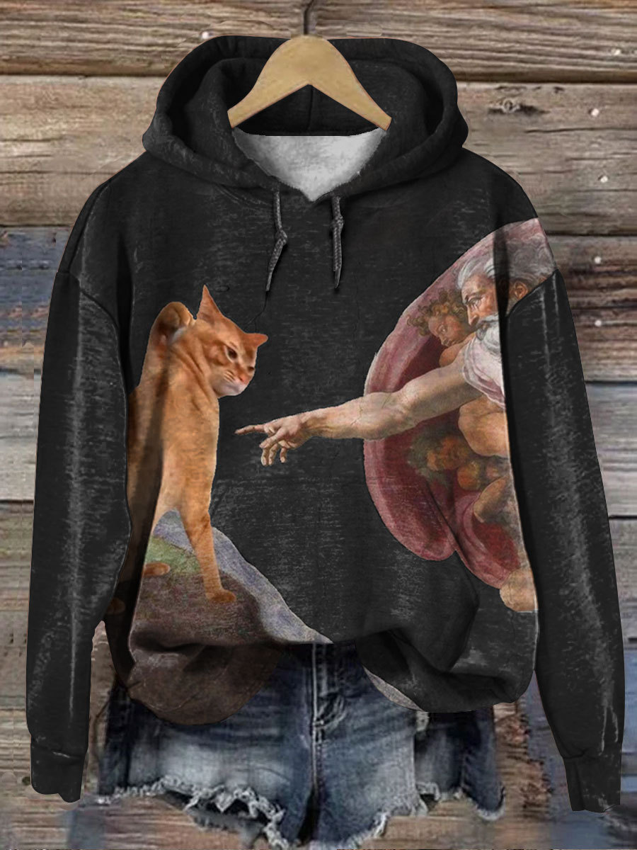 Vintage Funny Cat Art Print Casual  Sweatshirt