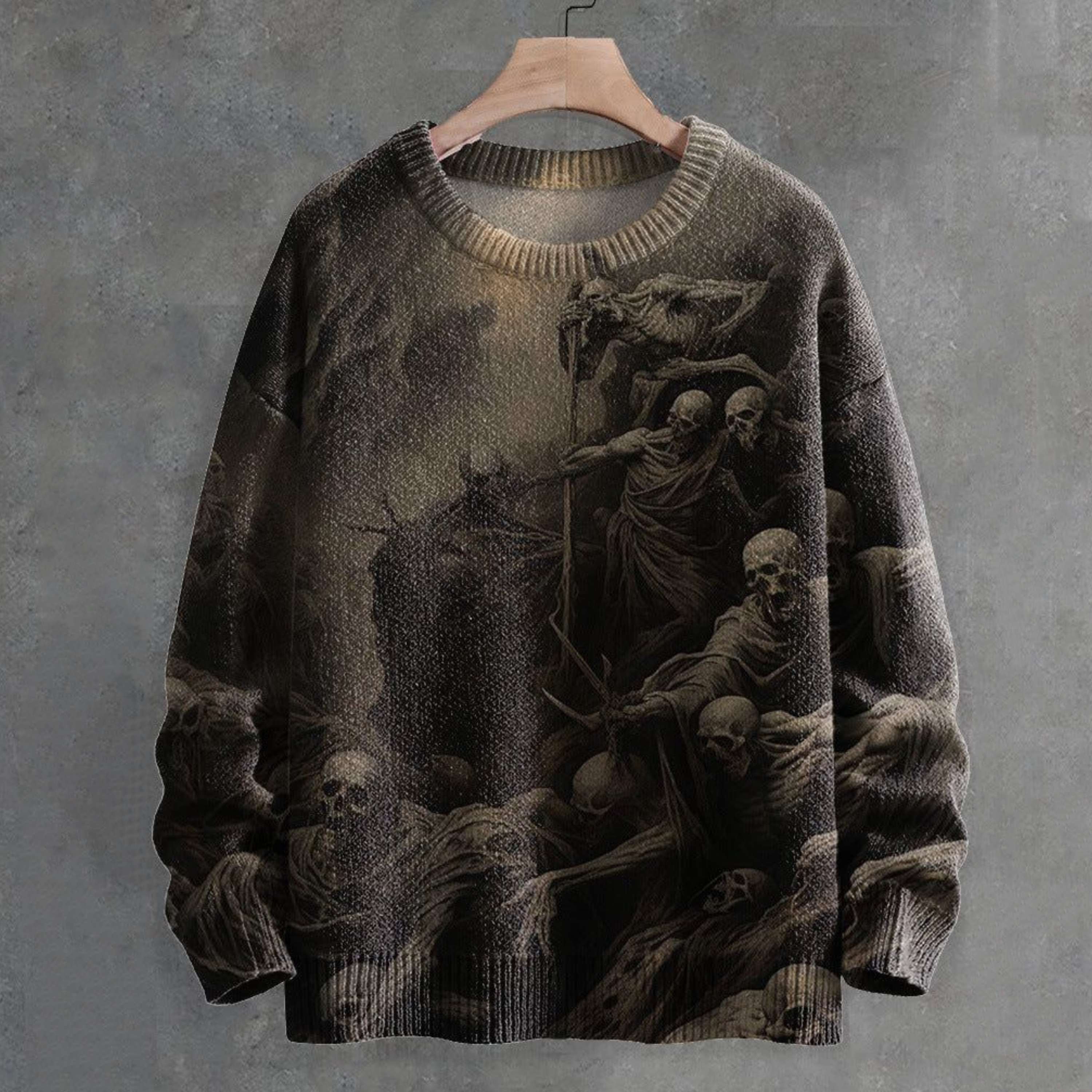 Men's Skull Print Casual Knit Crew Neck Sweater