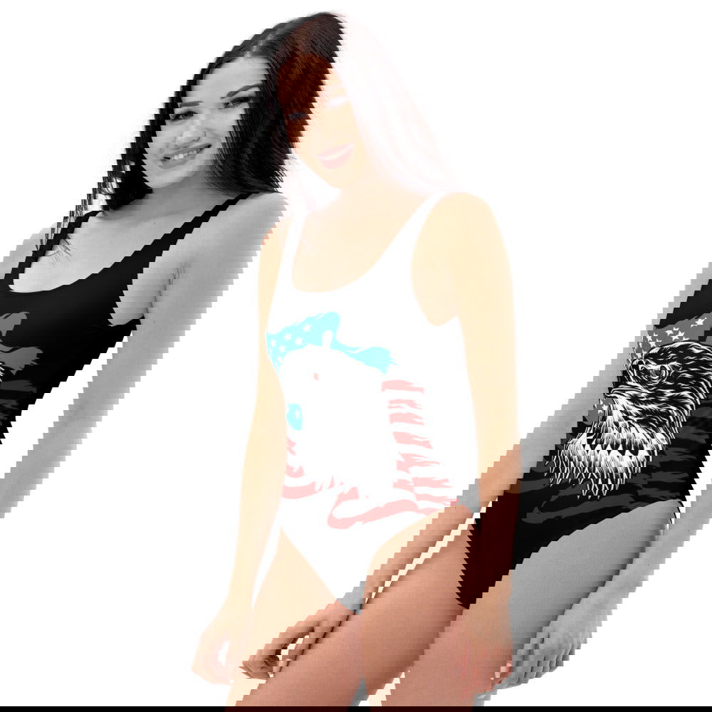 Bathing Suit America Eagle Flag / Also Plus Size Swimwear / Black Swimsuit