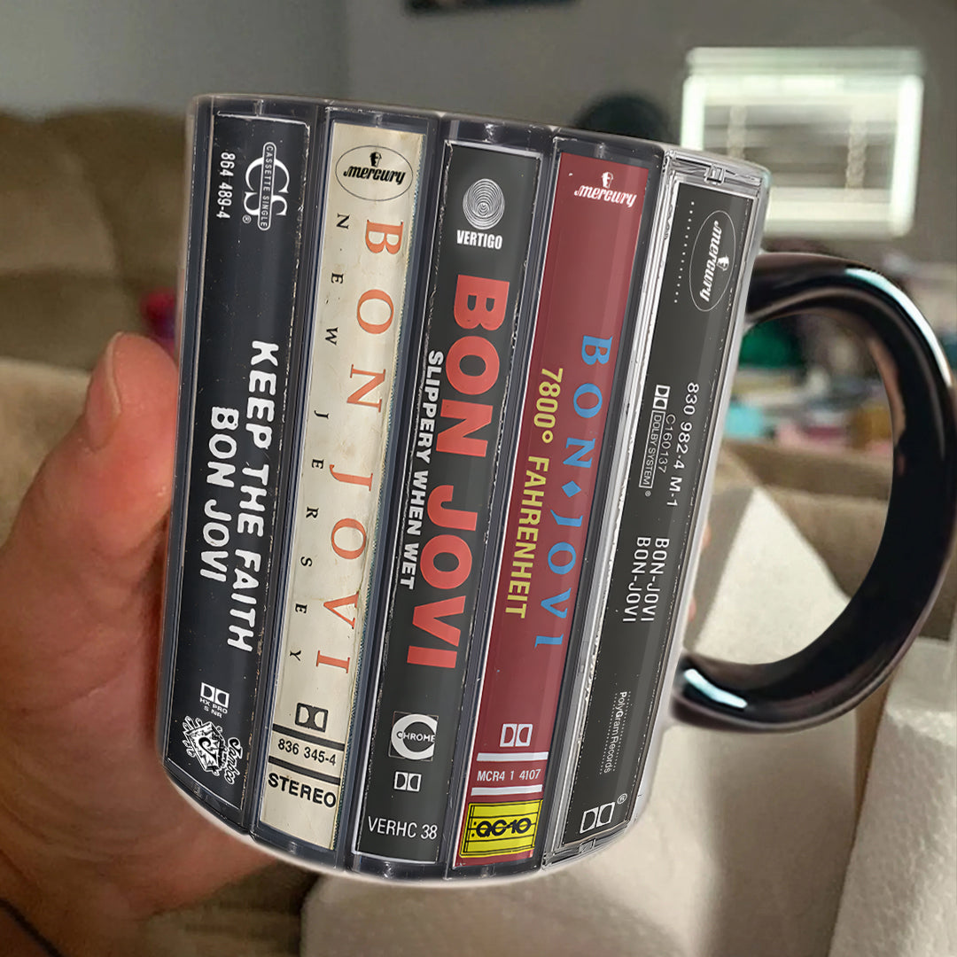 Bon Jovi Albums Cassette Collection Retro Accent Mug