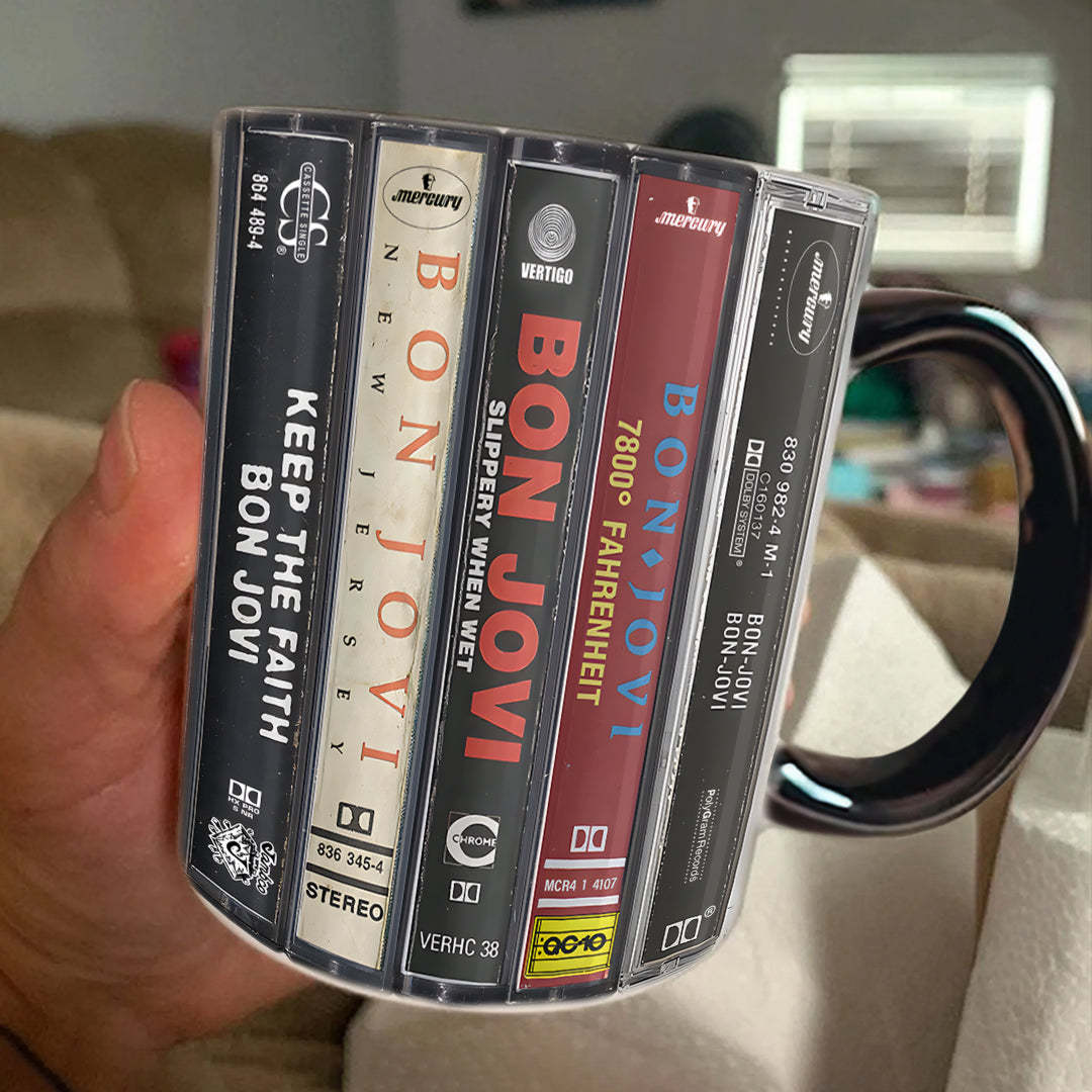 Bon Jovi Albums Cassette Collection Retro Accent Mug