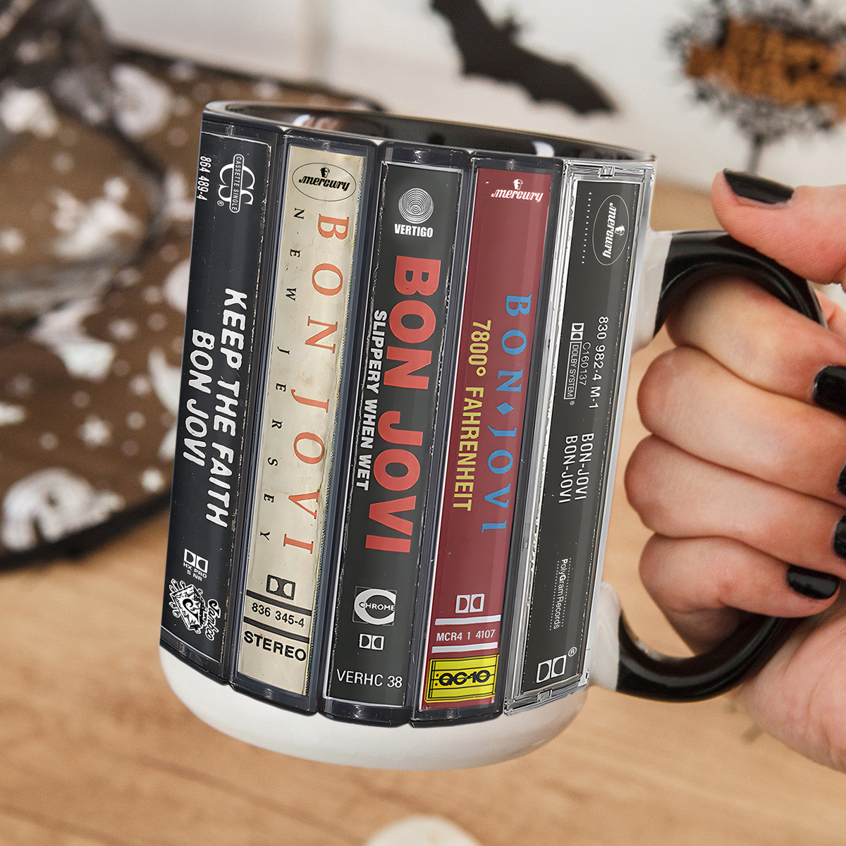 Bon Jovi Albums Cassette Collection Retro Accent Mug