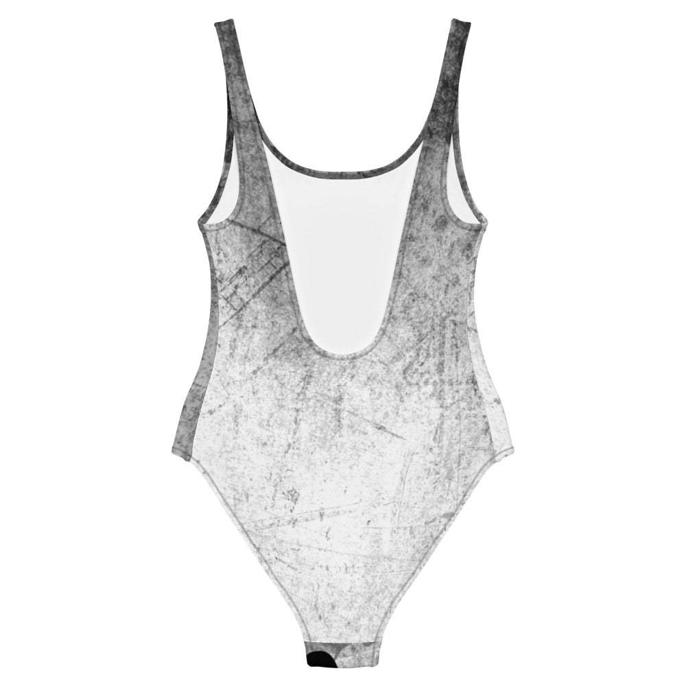 Goth One-Piece Swimsuit For Naughty Goth Girl / Girl With Middle Finger, Horn And Bubble Gum