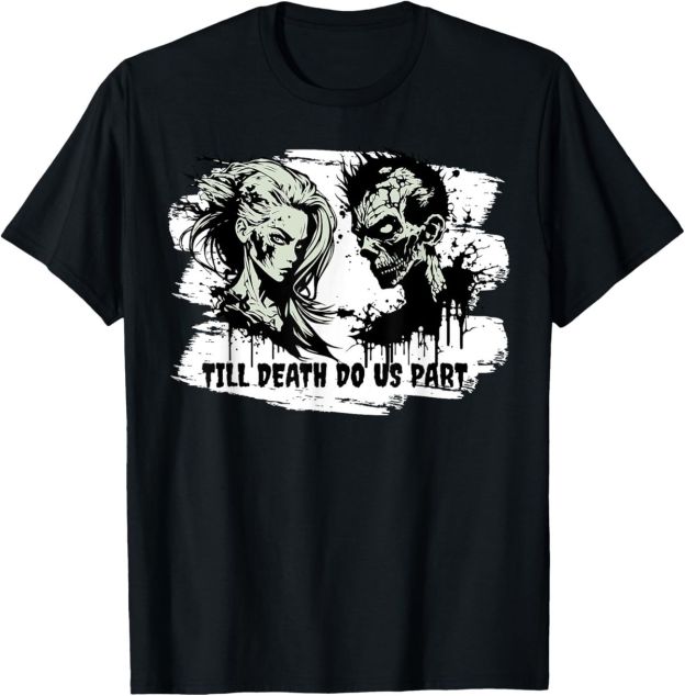 Gothic Bride Groom Zombies Till Death cotton T-shirt