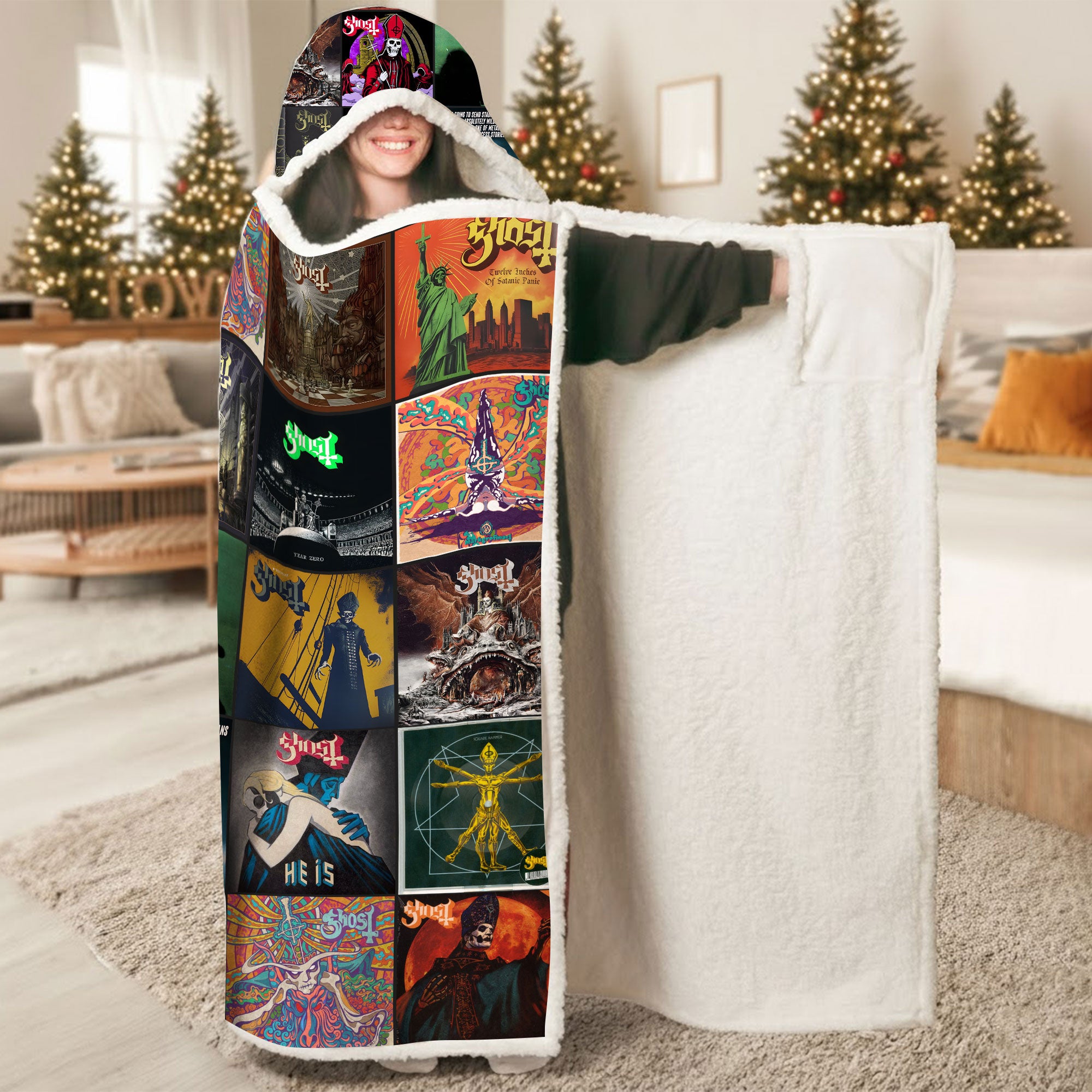 Ghost Wearable Hooded Blanket – A Cozy Wrap of Dark, Theatrical Metal Nostalgia