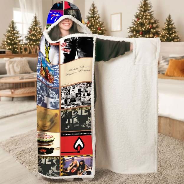 Rolling Stones Wearable Hooded Blanket – Classic Album Cover Collage Gift