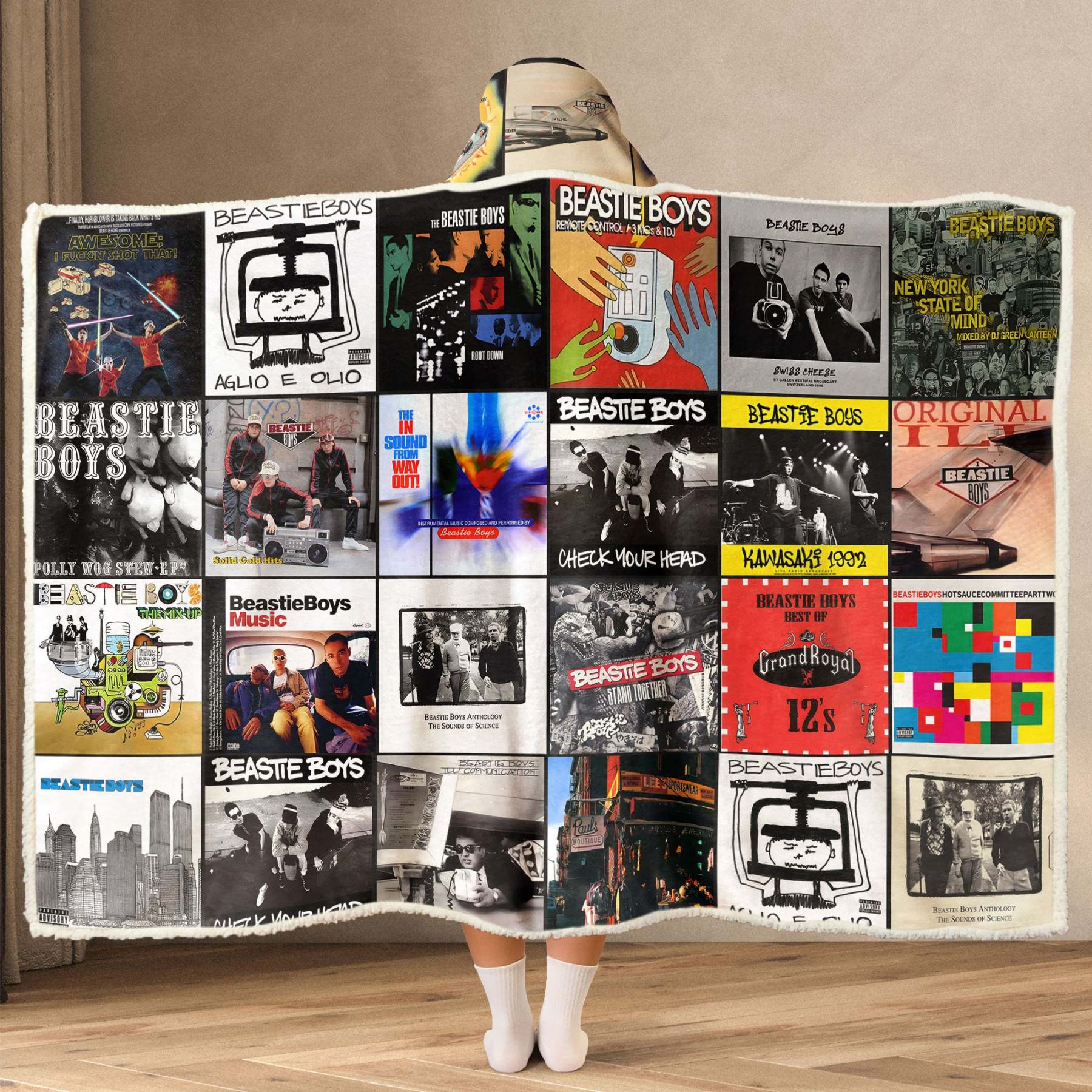 Beastie Boys Wearable Hooded Blanket – Iconic Album Cover Cozy Music Q