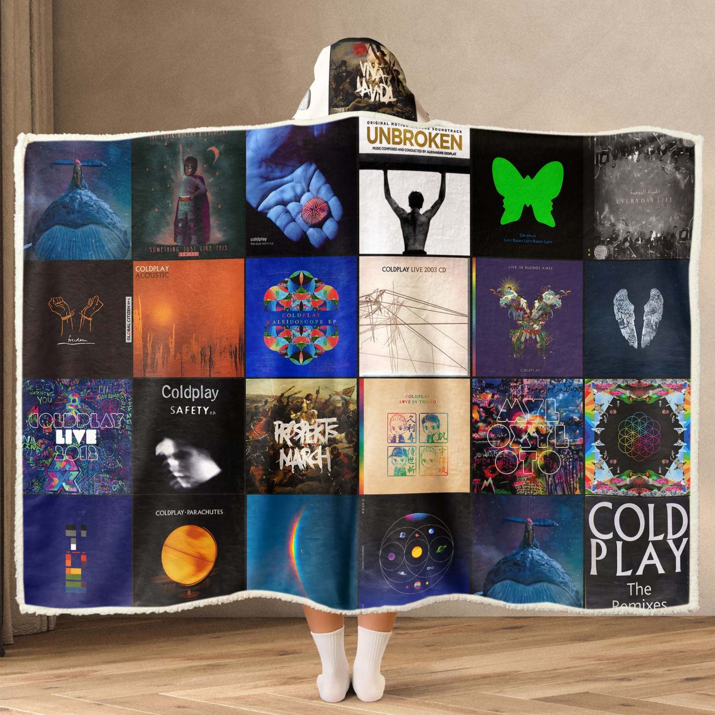 Coldplay Wearable Hooded Blanket – A Cozy Burst of Color, Emotion & Modern Nostalgia