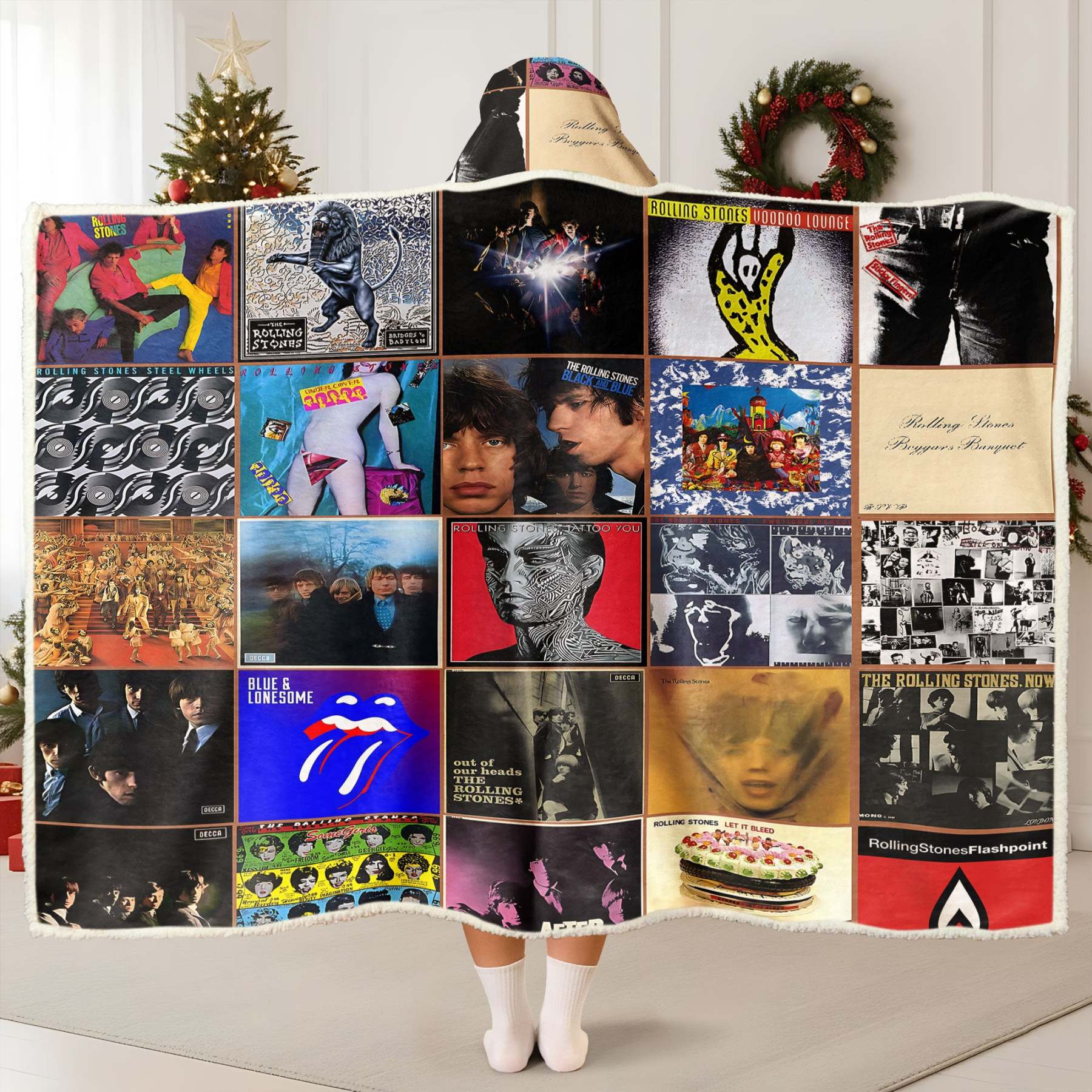 Rolling Stones Wearable Hooded Blanket – Classic Album Cover Collage G