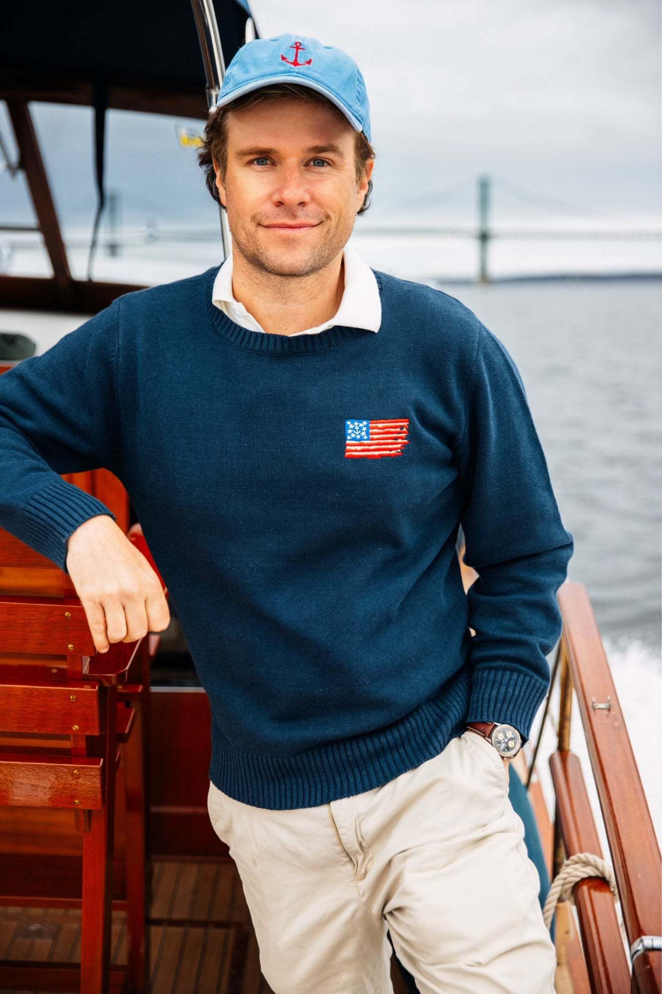 Old Glory Embroidered Sweater - Men's