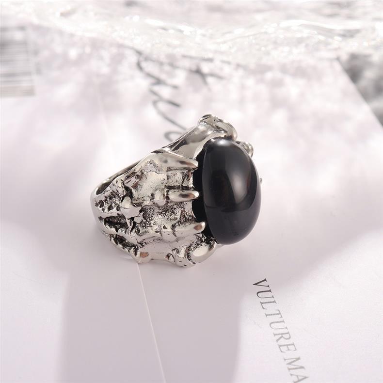 Dragon Claw Retro Punk Gothic Big Black Ruby Ring