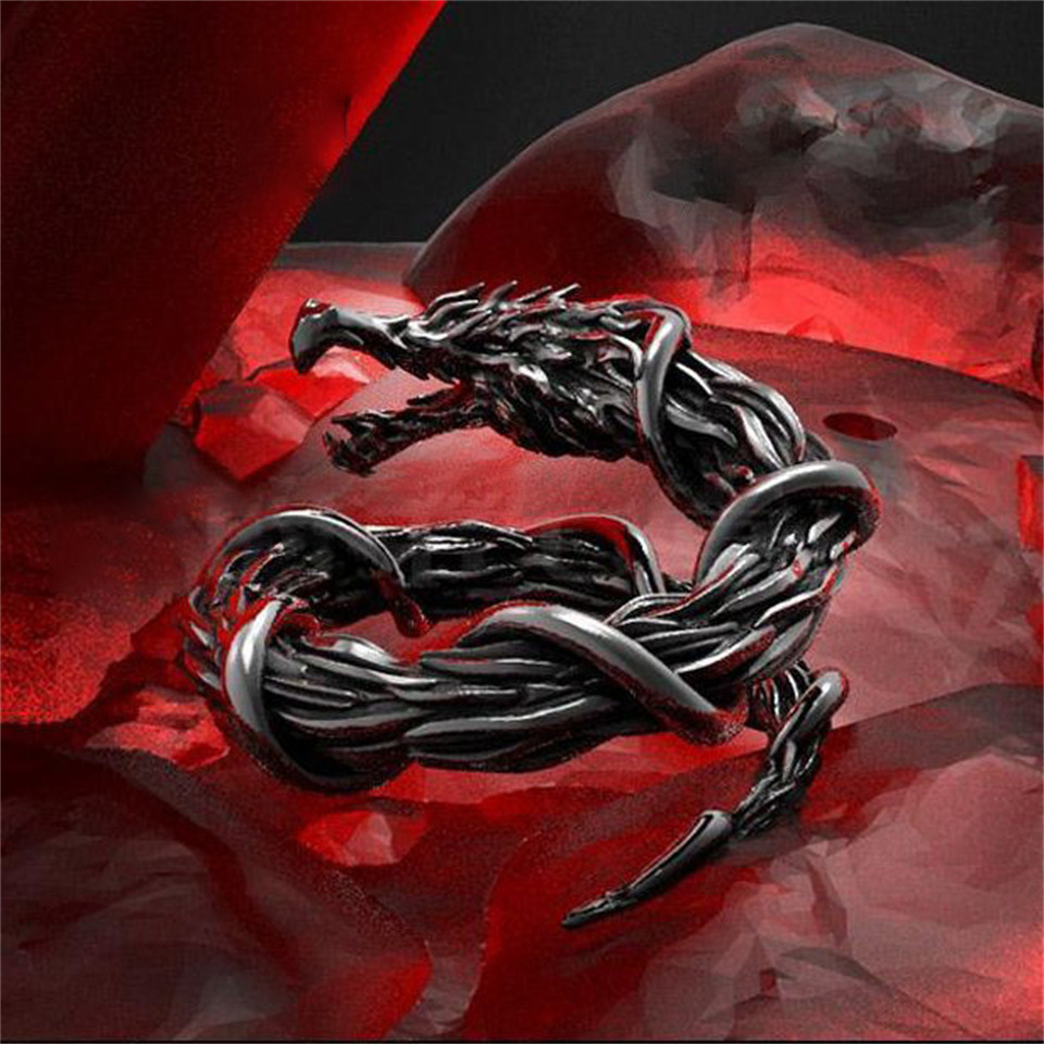 Black dragon winding open adjustable ring European and American men's gothic punk personality accessories