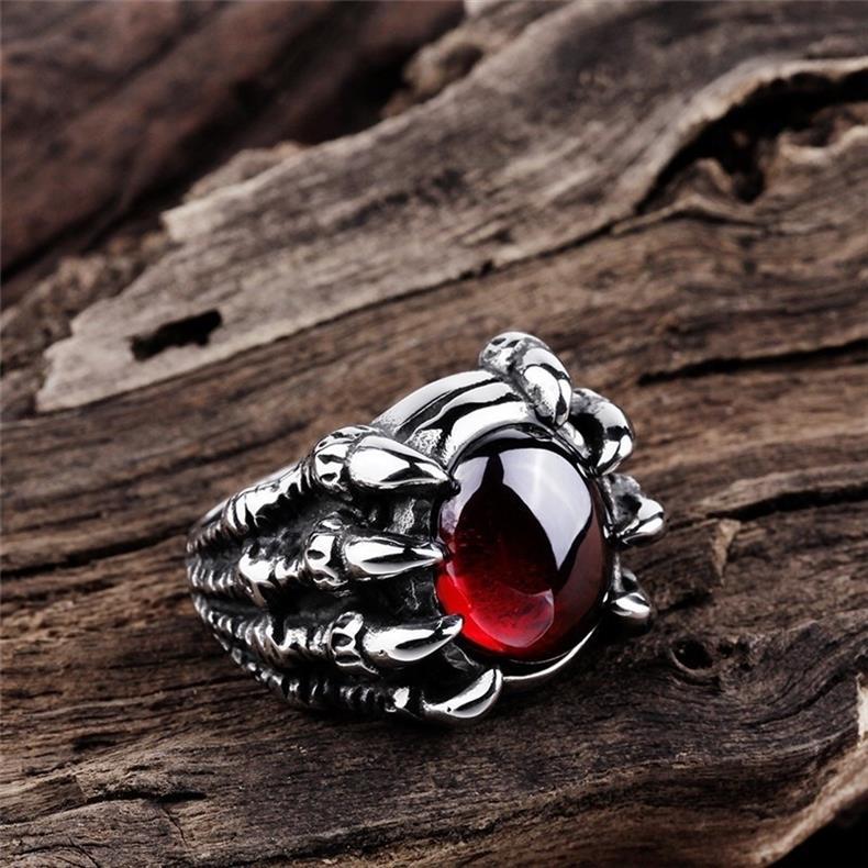 Dragon Claw Retro Punk Gothic Big Black Ruby Ring
