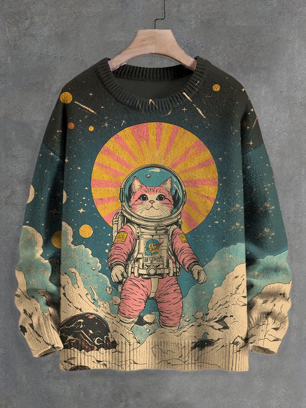 Space Cat Printed Sweaters