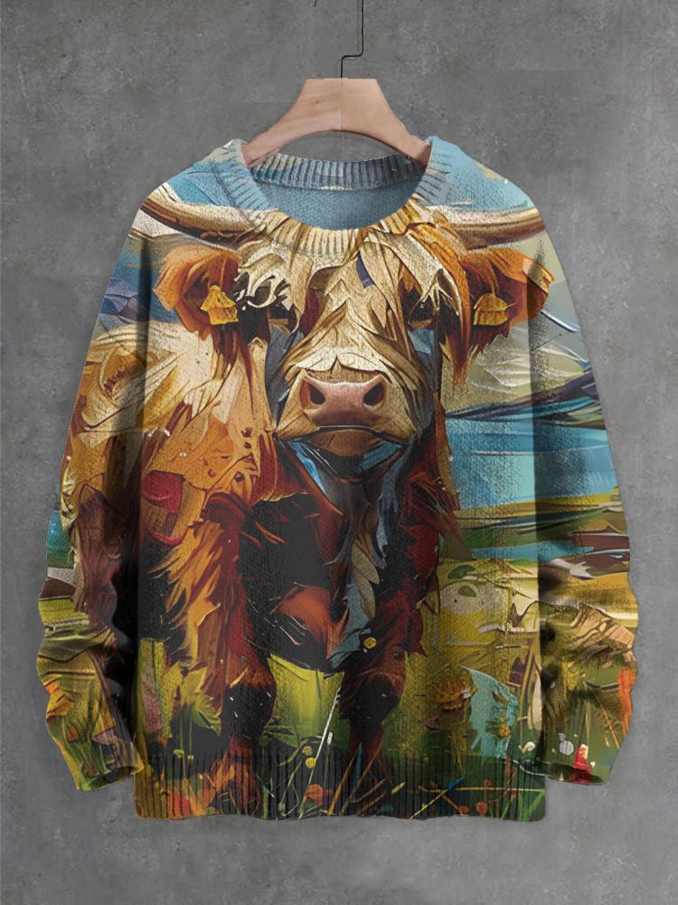 Abstract Cow Printed Sweaters