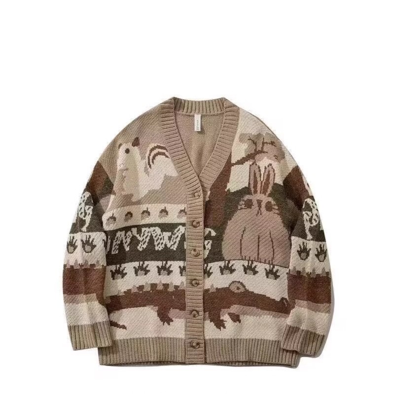 Patchwork Diamond V-Neck Cardigan Sweater