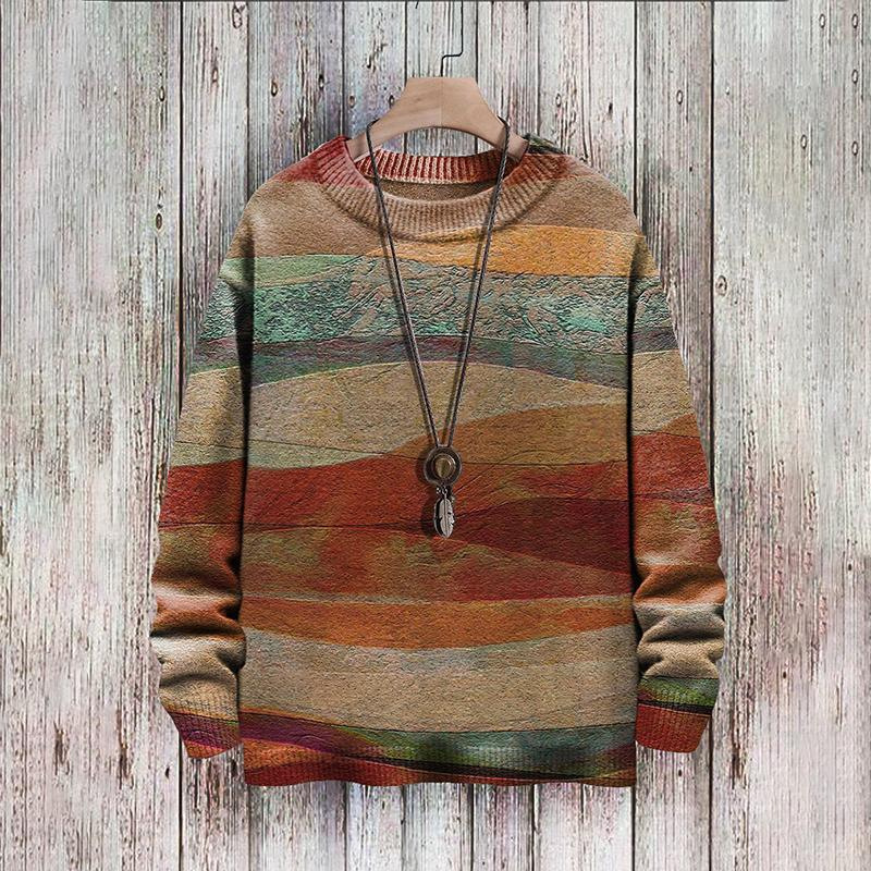 Multicolor Stripes Printed Long-Sleeved Sweater