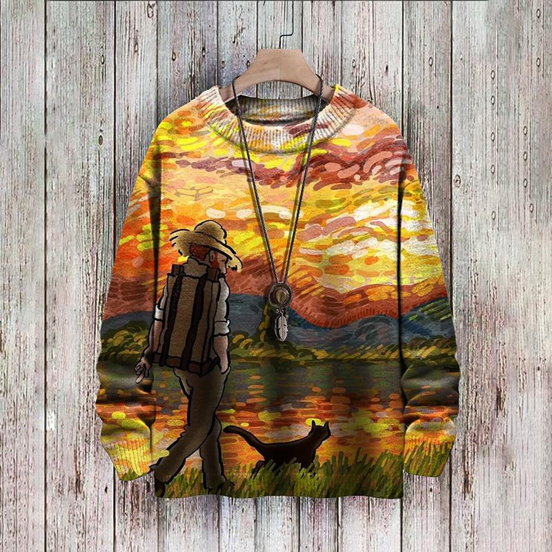 Sunset Afterglow Printed Long-Sleeved Sweater