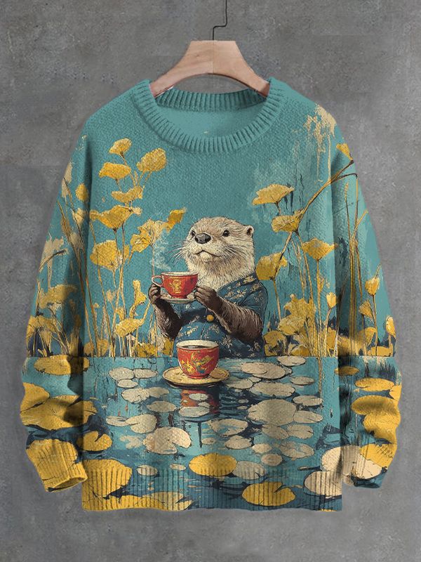 Otter Drinking Tea Printed Sweaters