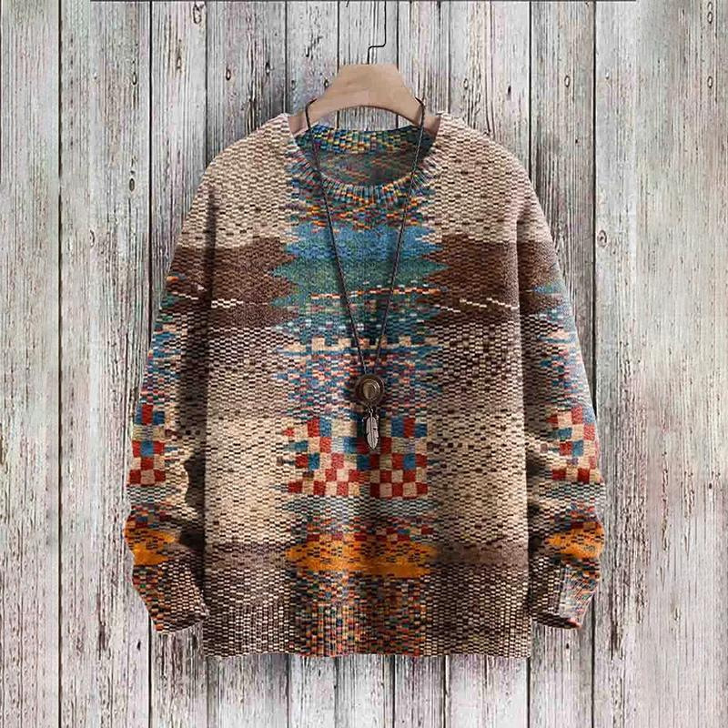 Abstract Mosaic Printed Long-Sleeved Sweater