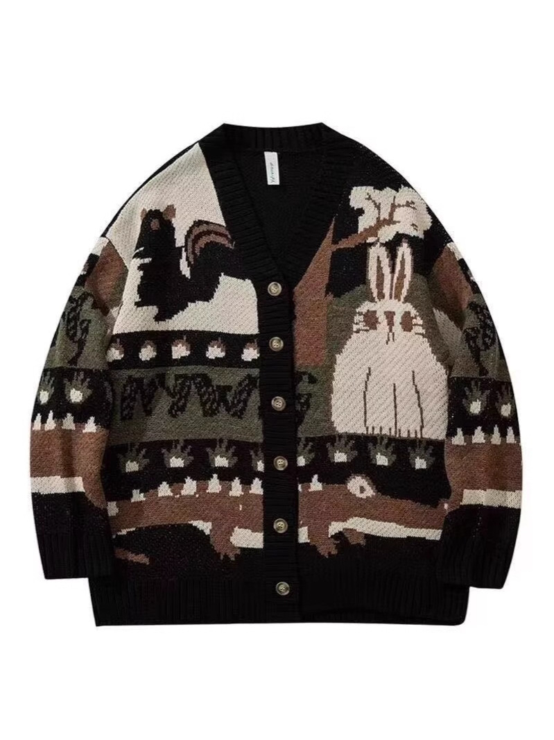 Patchwork Diamond V-Neck Cardigan Sweater