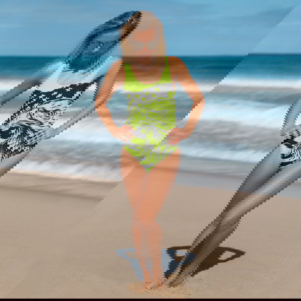 Plus Size Swimwear And Extra Small Swimsuit / Green Swimsuit With American Flag And Eagle Print