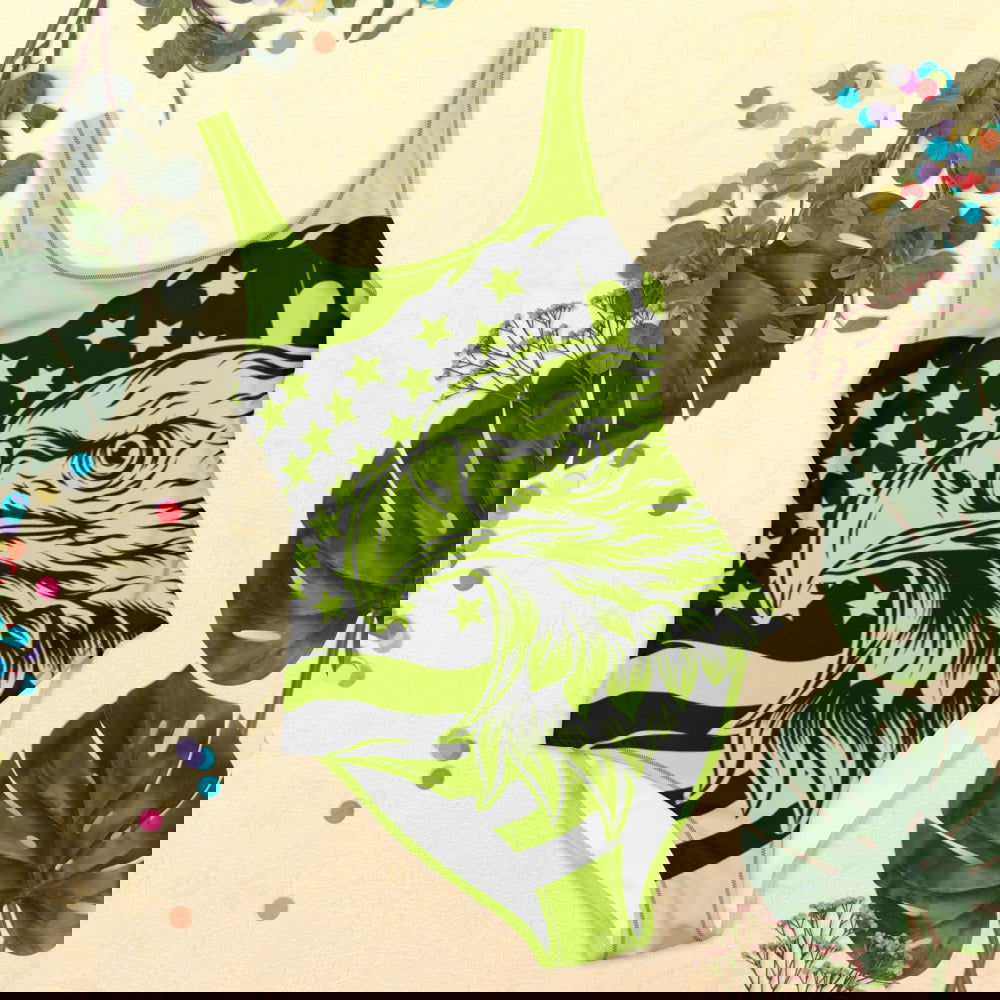 Plus Size Swimwear And Extra Small Swimsuit / Green Swimsuit With American Flag And Eagle Print