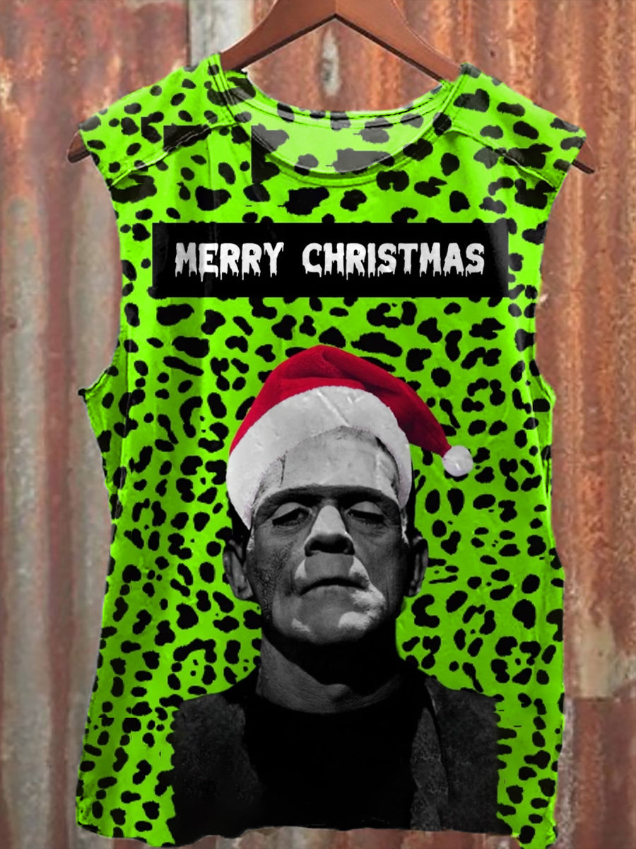 Happy Christmas Monster Print Unisex Casual Tank Top
