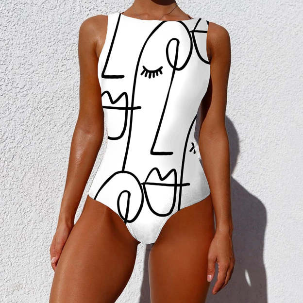Print One Piece Swimsuit 2021 New Push Up Swimwear Women Vintage Retro Bathing Suits Bodysuit Beach Wear Backless Monokini