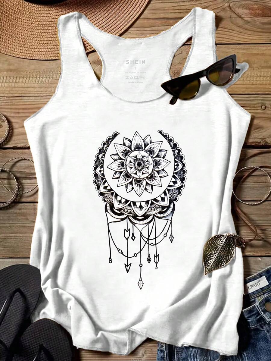 Mandala Floral Print Summer Women Tank Top