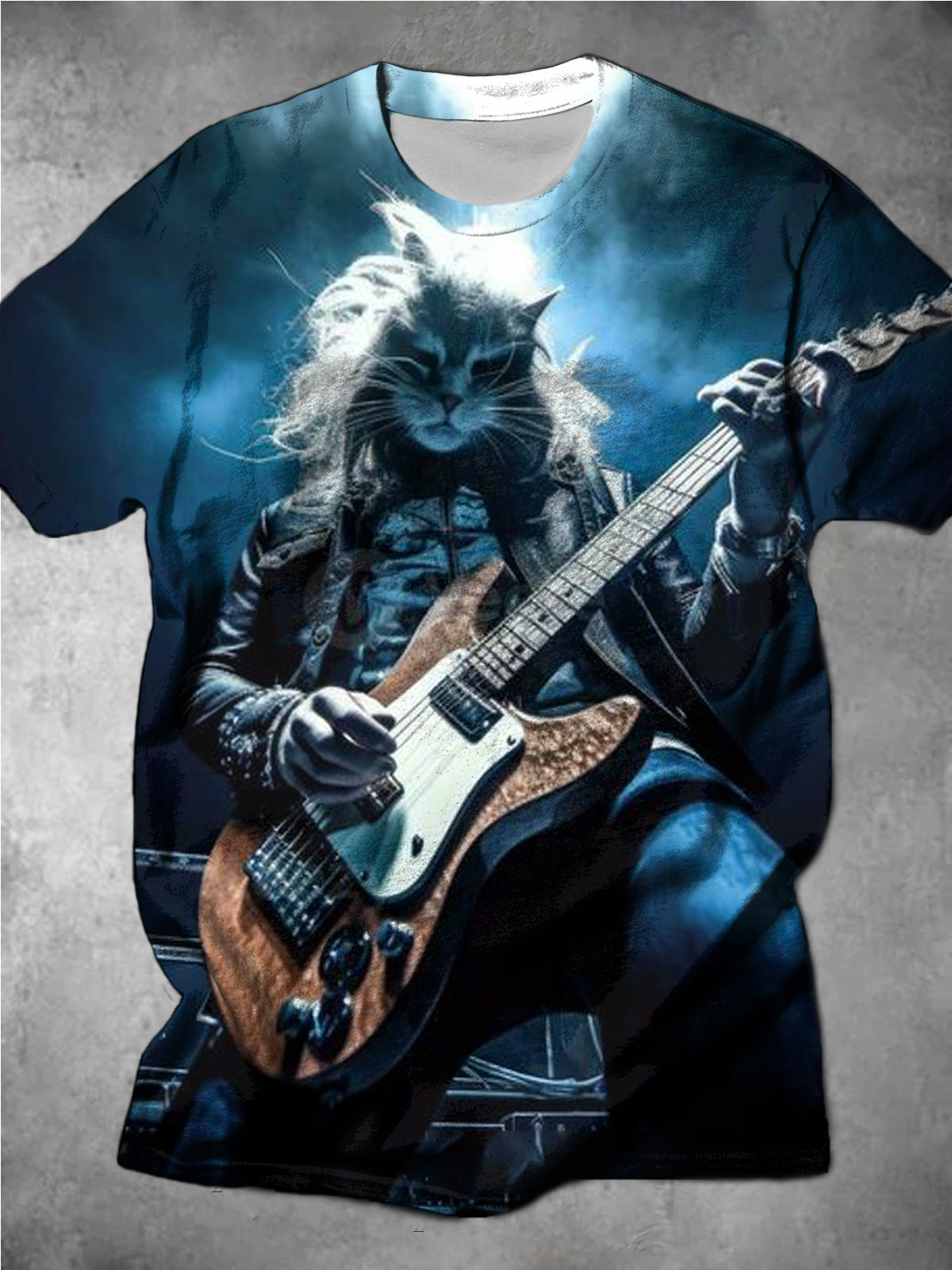 Personalized Guitar Cat Print Round Neck Short-Sleeved Men's T-Shirt