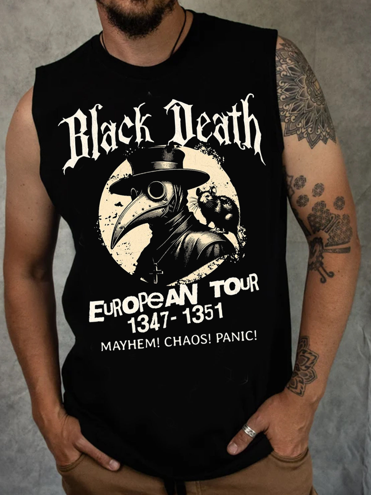 Dark Rock Black Death Sleeveless Crew Neck Tank Top