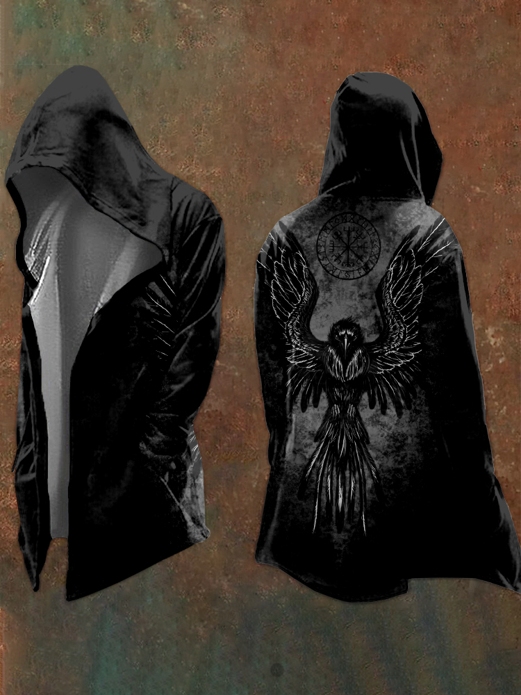 Viking Raven And Vegvisir Graphic Hooded Coat