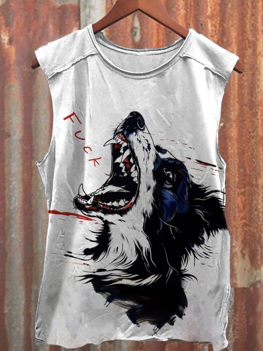 Sheepdog Says Fuck Art Print 100% Cotton Casual Tank Top