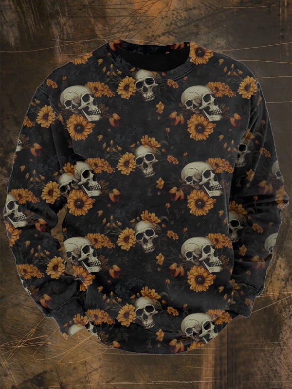 Men's Vintage Skull Print Long Sleeve Sweatshirt