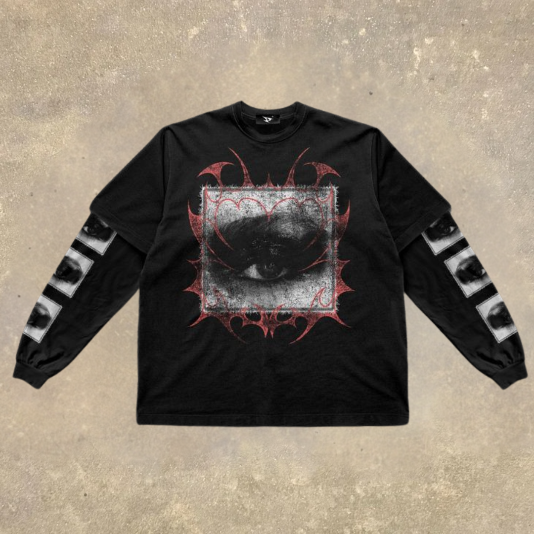 Men's Fake Two Dark Style Print Long Sleeve T-Shirt