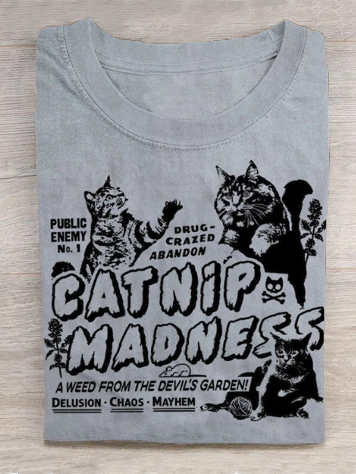 Funny Cat Round Print Neck Short Sleeve Men's T-shirt
