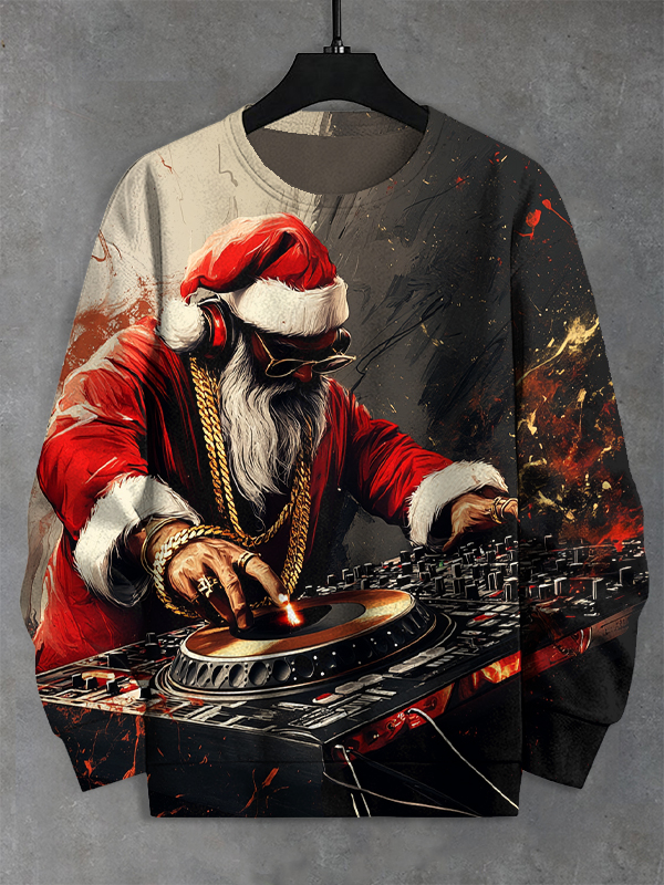 Men's Hip Hop Santa DJ Christmas Print Casual Sweatshirt