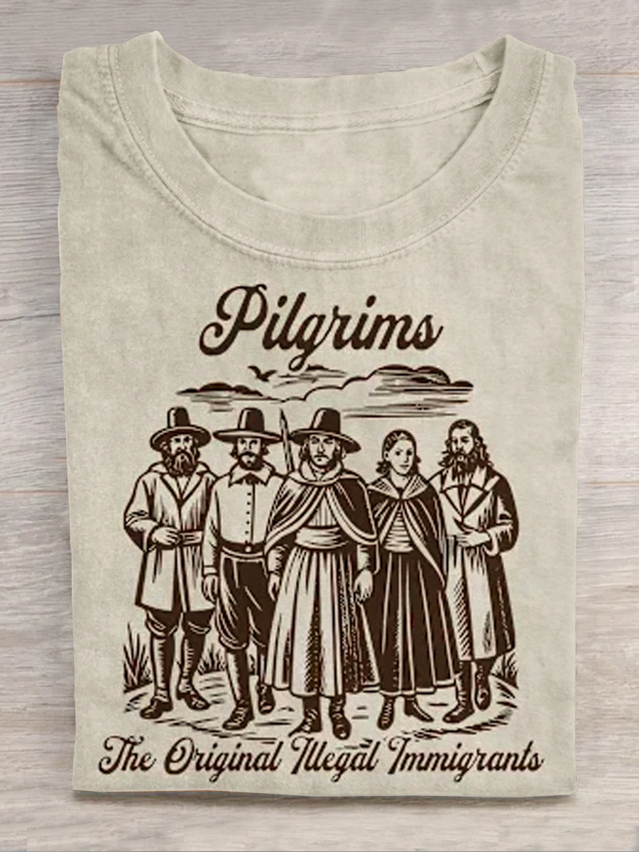 Unisex Pilgrims The Original Illegal Immigrants Print Classic T-shirt