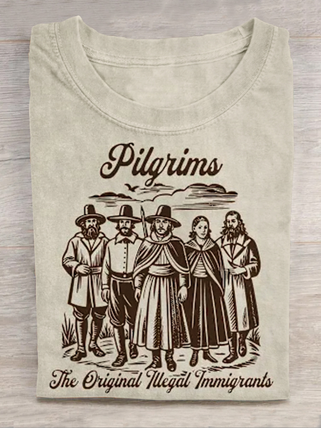 Unisex Pilgrims The Original Illegal Immigrants Print Classic T-shirt