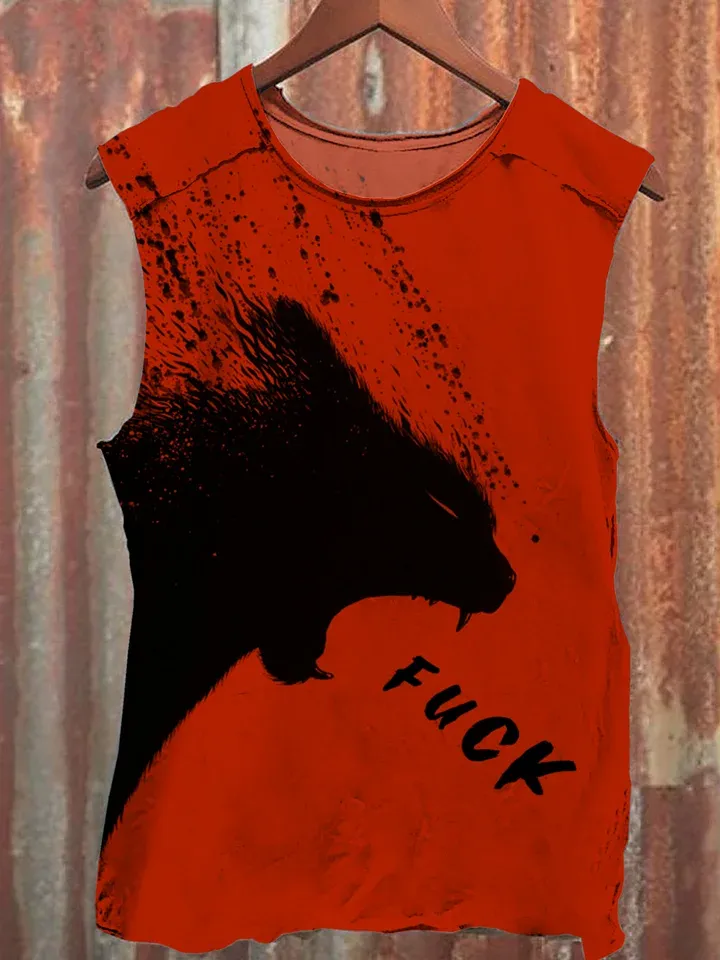 Unisex A Cat Yelling Fuck Print Casual Tank Top