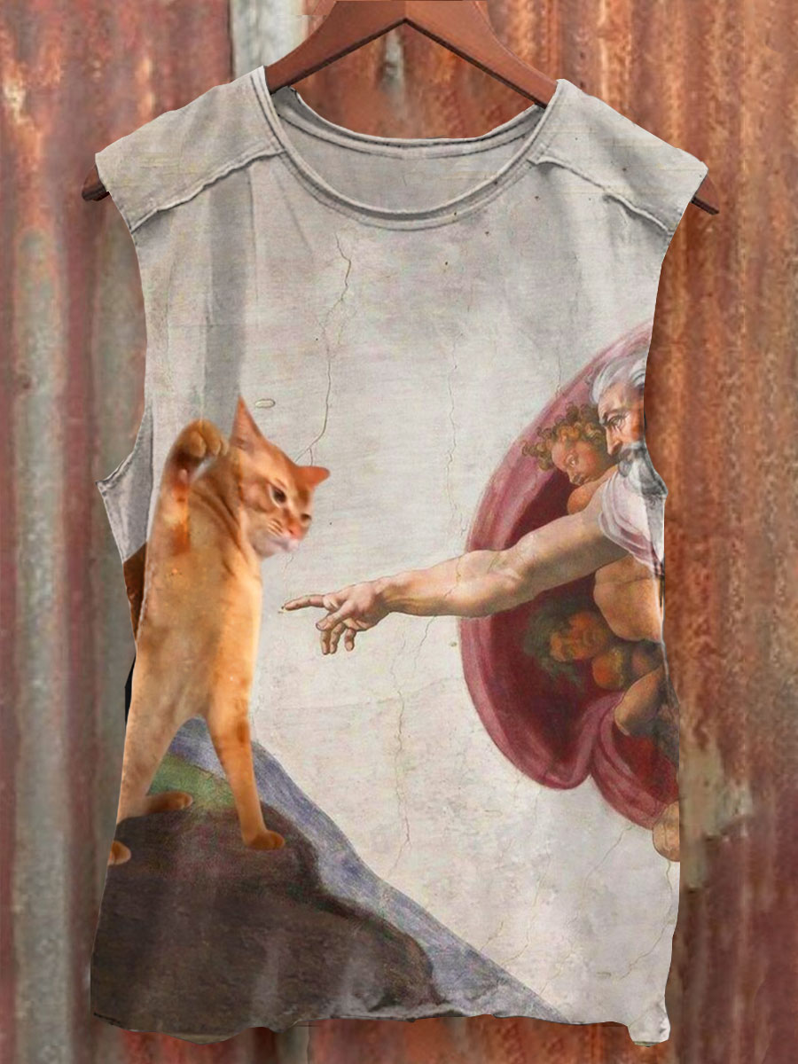 Vintage Funny Cat Art Print  Casual Tank Top