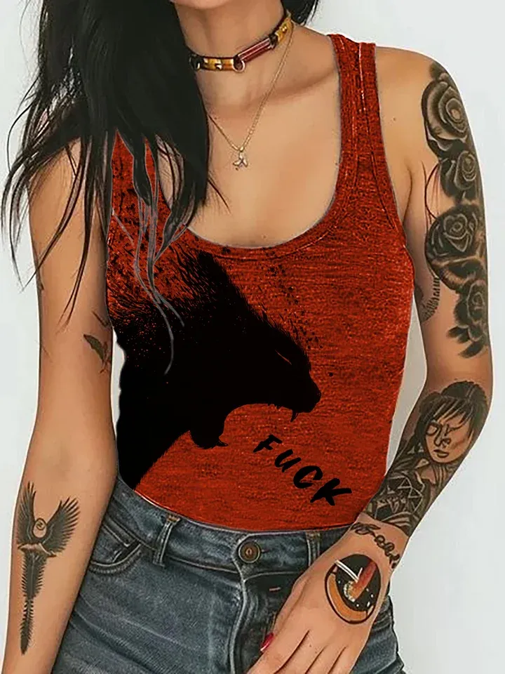 Unisex A Cat Yelling Fuck Print Casual Tank Top