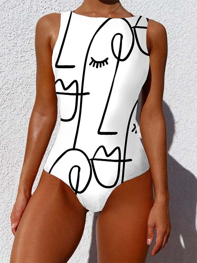 Women's Abstract Pattern Printed Backless Swimsuit