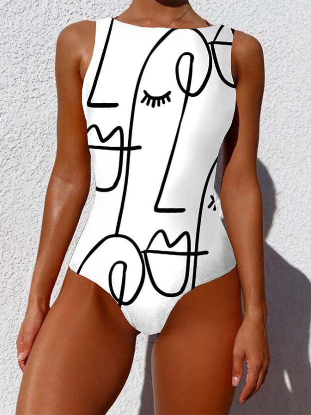 Women's Abstract Pattern Printed Backless Swimsuit