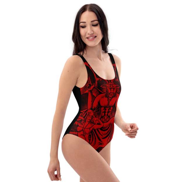 Red baphomet One-Piece Swimsuit