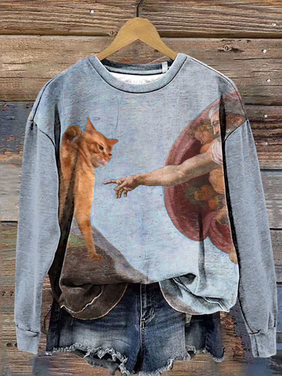 Vintage Funny Cat Art Print Casual  Sweatshirt