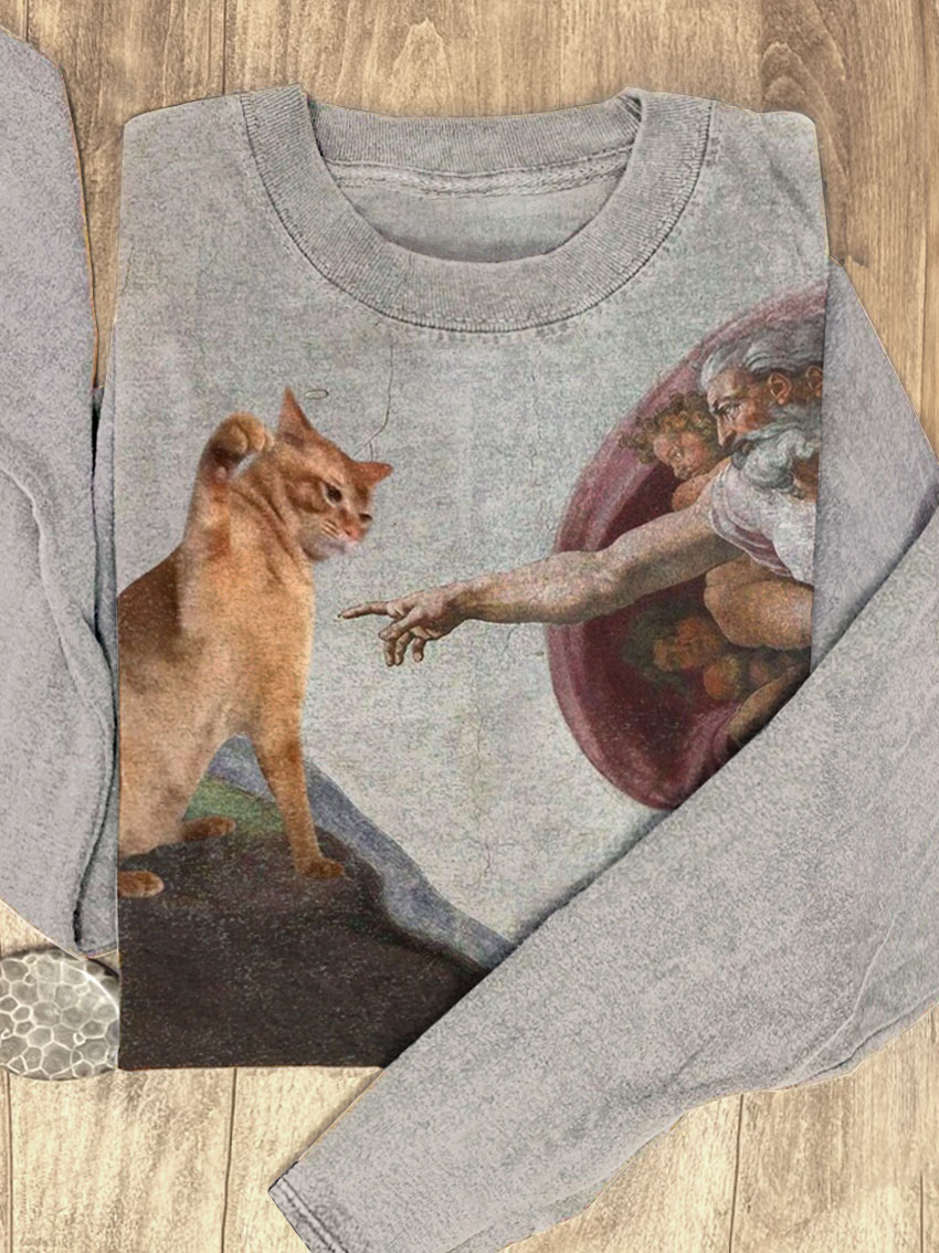 Vintage Funny Cat Print Casual Sweatshirt
